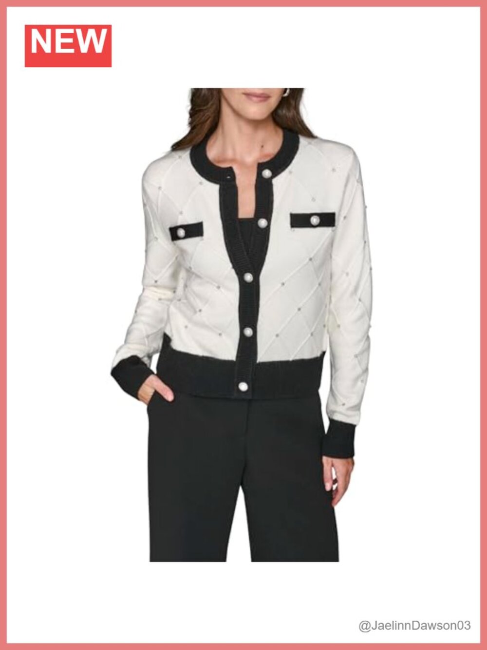 Karl Lagerfeld Long Sleeve Crew Neck Crystal Cardigan Sweater